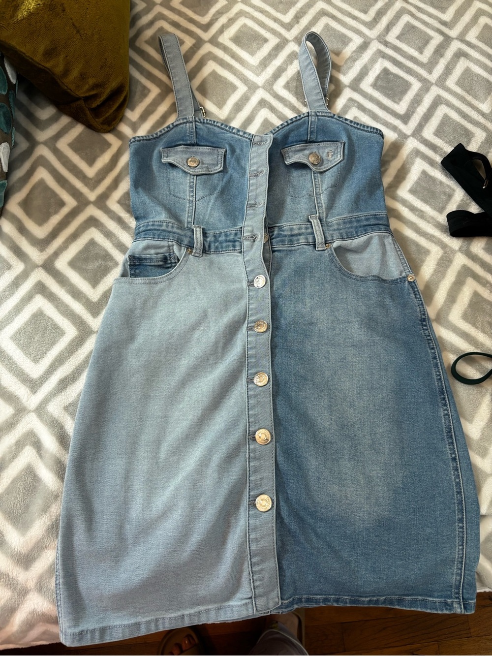 Juicy Couture Two-Tone Denim Button Front Mini Dress | Size Small | Y2K
